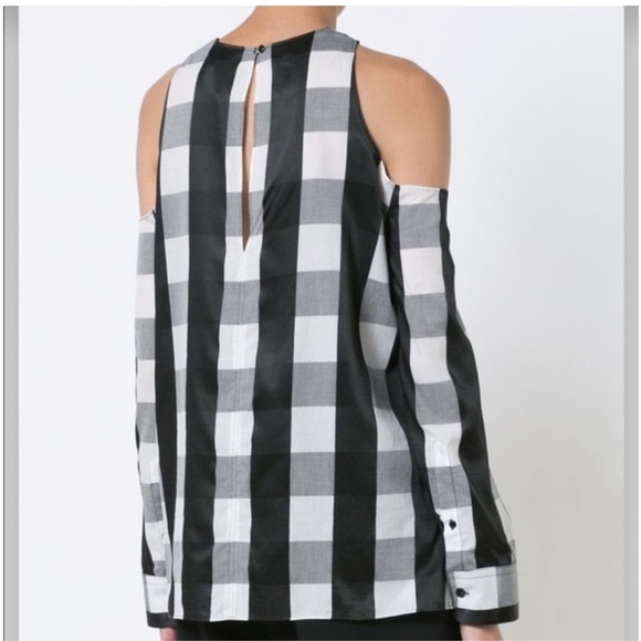 Rag & bone black and white plaid cold shoulder top - Picture 2 of 9